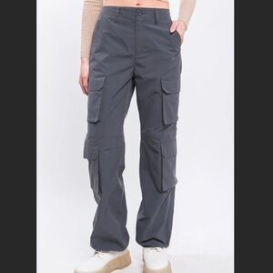 Love Tree Gray Cargo Utility Pants Adjustable Ankle Cinched and Wide Leg Options
